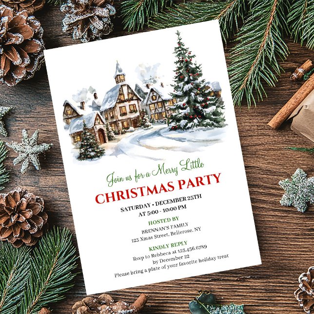 Elegant red green festive city Christmas party   Invitation (Elegant red green festive city Christmas party invite)