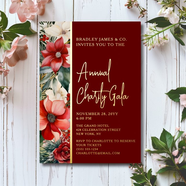 Elegant Red Green Floral Charity Event Gala Party (Creator Uploaded)
