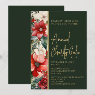 Elegant Red Green Floral Charity Event Gala Party Invitation