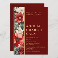 Elegant Red Green Floral Charity Event Gala Party