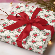 Elegant Red Green Floral Christmas Pattern