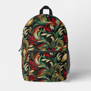 Elegant Red, Green & Gold Abstract Paisley Leaves Printed Backpack