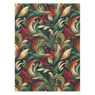 Elegant Red, Green & Gold Abstract Paisley Leaves Tablecloth