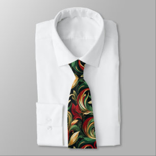 Elegant Red, Green & Gold Abstract Paisley Leaves Tie