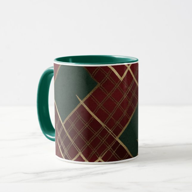 Elegant Red green Gold Festive Plaid  Mug (Front Left)