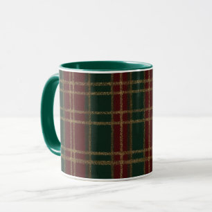 Elegant Red green Gold Festive Plaid Mug