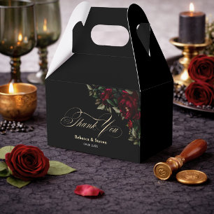 Elegant red green gothic floral moody dark wedding favour box