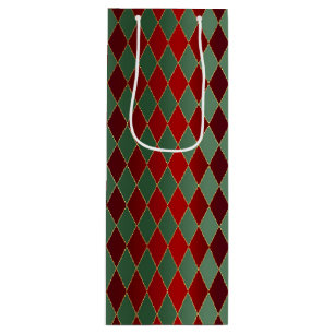 Elegant Red Green Harlequin Luxury Pattern Wine Gift Bag
