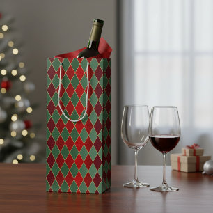 Elegant Red Green Harlequin Luxury Pattern Wine Gift Bag