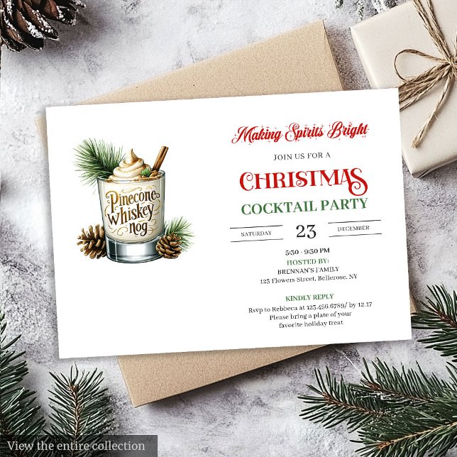 Elegant Red Green Holiday Cocktails Party Invites (Elegant Red Green Holiday Cocktails Party Invitation)