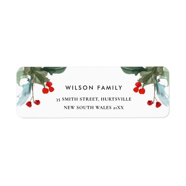 ELEGANT RED GREEN HOLLY BERRY  NEW YEAR ADDRESS (Front)