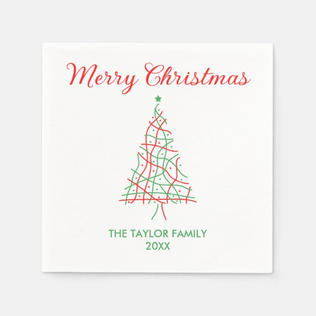 Elegant Red & Green Lines Merry Christmas Party Napkin (Front)