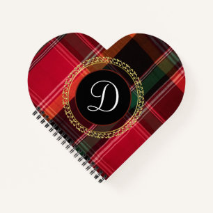 Elegant Red Green Madras Monogram Personalise Notebook