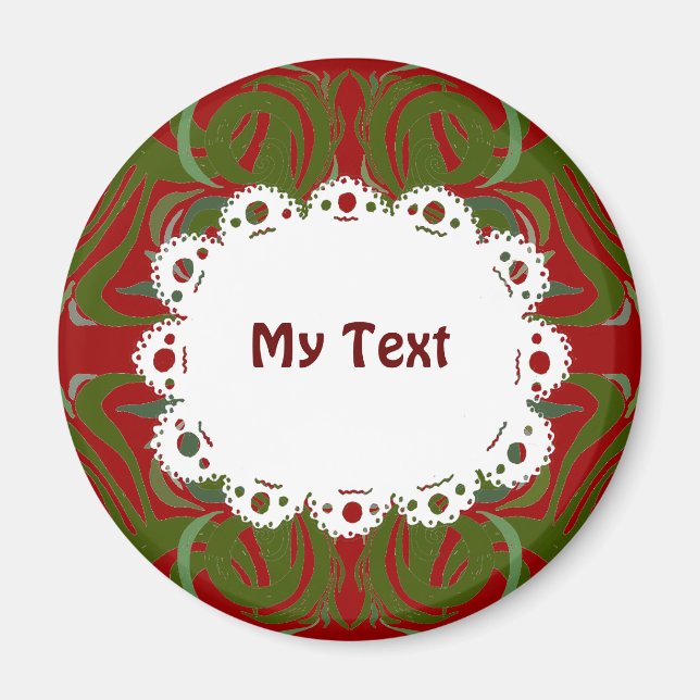 Elegant Red Green Pattern and Lace Magnet (Front)