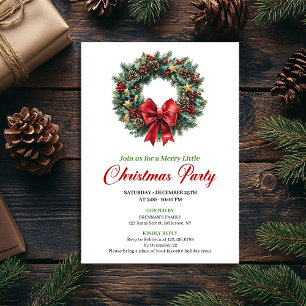 Elegant Red Green Pine Wreath Party Invitation