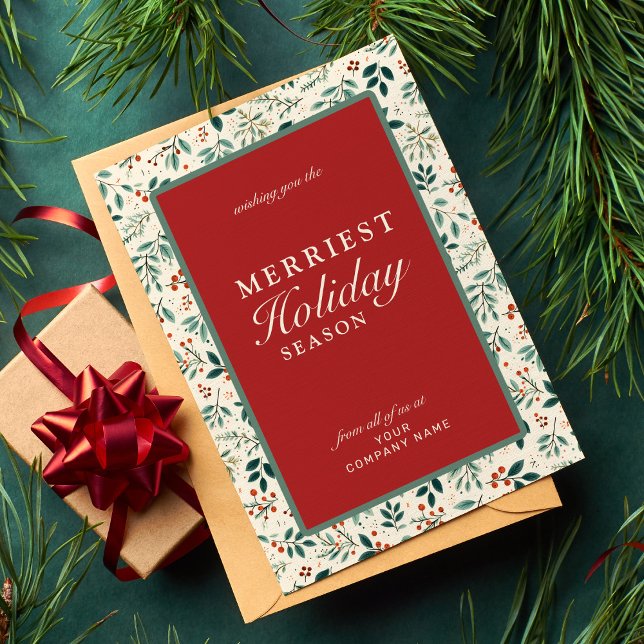 Elegant red green retro typography business holiday card (Creator Uploaded)