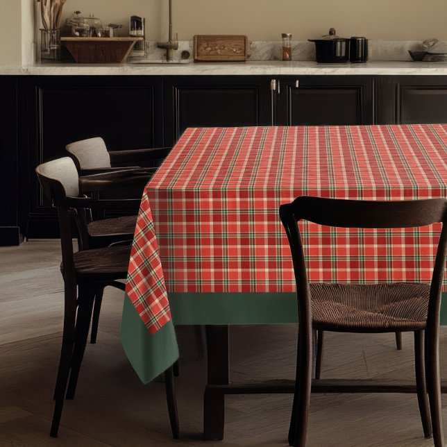 Elegant Red Green Tartan Seasonal Table Settings Tablecloth (Elegant Red Green Tartan Seasonal Table Settings Tablecloth)