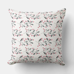 Elegant Red & Green Watercolor Holly Branches Cushion