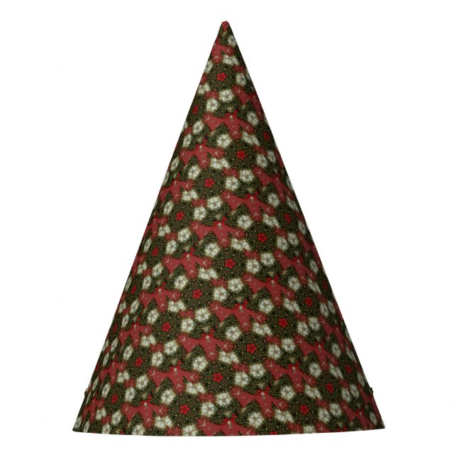 Elegant Red Green White Kaleidoscope Pattern Stars Party Hat (Front)