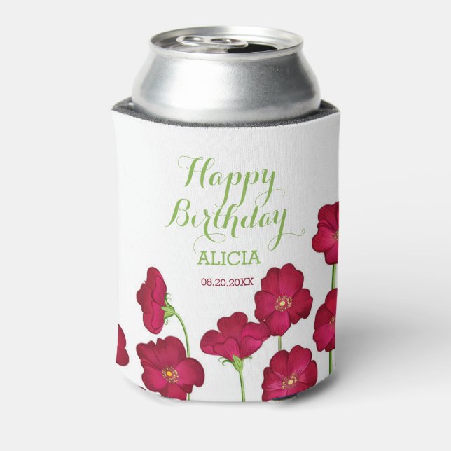 Elegant Red Growing Wildflower Birthday Party Can Cooler (Can Back)