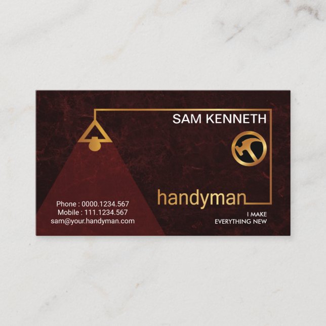 Elegant Red Grunge Stylish Gold Lampshade Handyman Business Card (Front)