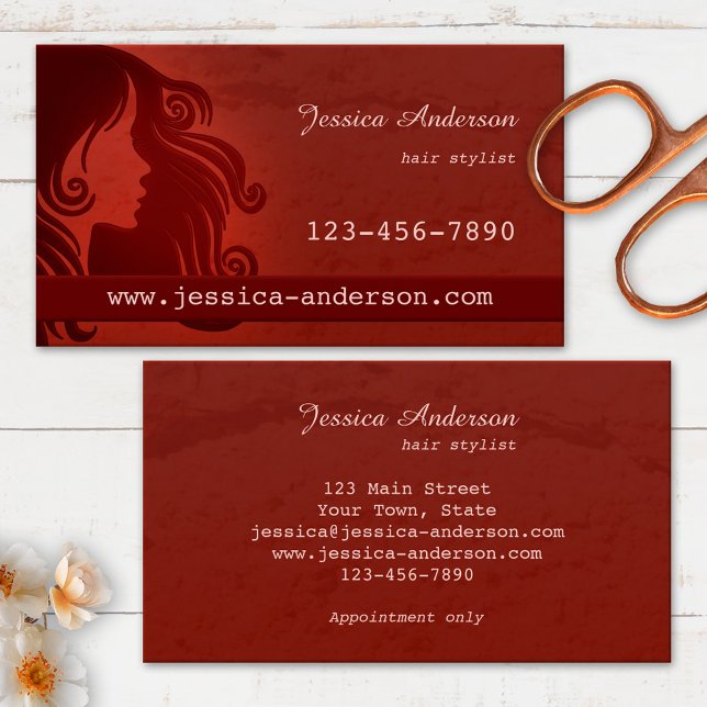 Elegant Red Hair Salon Business Card (Creator Uploaded)