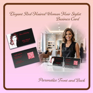 Elegant Red-Haired Woman Hair Stylist Business Card