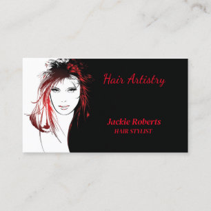 Elegant Red-Haired Woman Hair Stylist Business Card