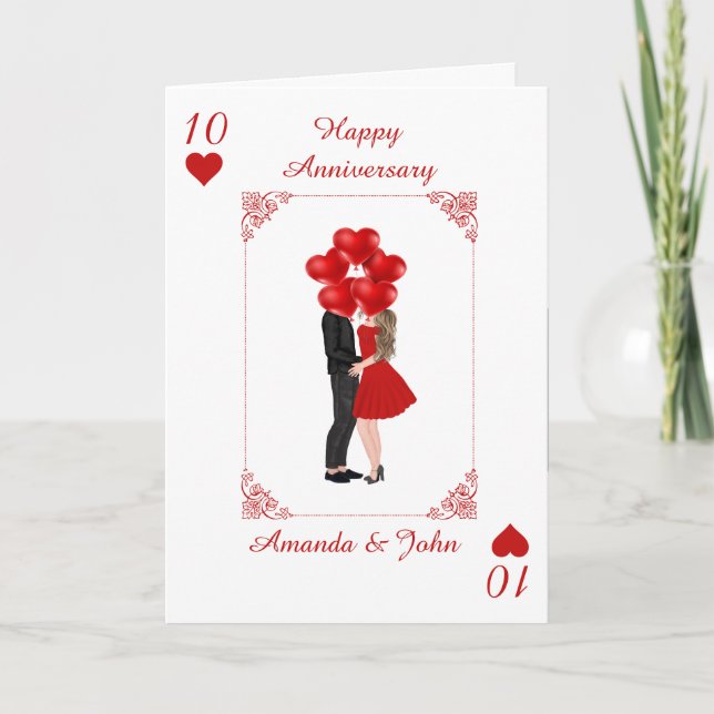 Elegant Red Happy Anniversary Personalised Card (Front)