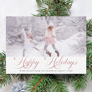 Elegant Red Happy Holidays Christmas Photo Holiday Card
