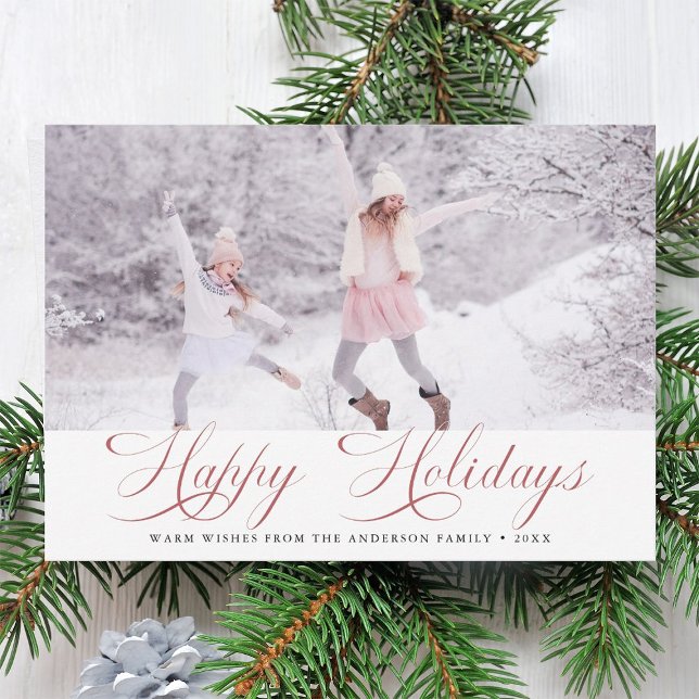 Elegant Red Happy Holidays Christmas Photo Holiday Card (Creator Uploaded)
