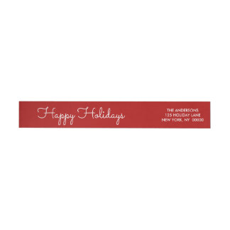 Elegant Red Happy Holidays Script Lettered Wrap Around Label