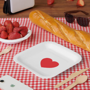 Elegant Red Heart 7" Sqr Personalised Paper Plate