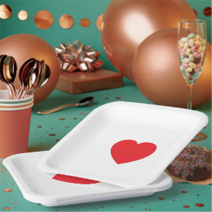 Elegant Red Heart 9" Sqr Personalised Paper Plate