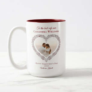 Elegant Red Heart Best Wife Photo Valentines Day Two-Tone Coffee Mug