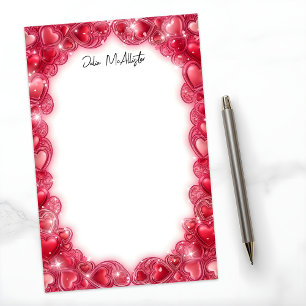 Elegant Red Heart Border with Sparkling Accents Stationery