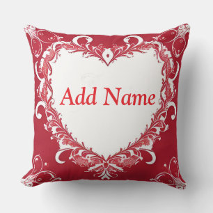 Elegant Red Heart Frame with Floral Patterns Cushion