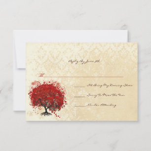 Elegant Red Heart Leaf Tree Wedding Invitation