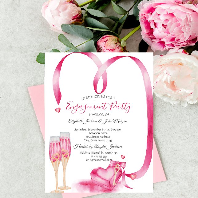 Elegant Red Hearts Champagne Glass Invitation (Creator Uploaded)