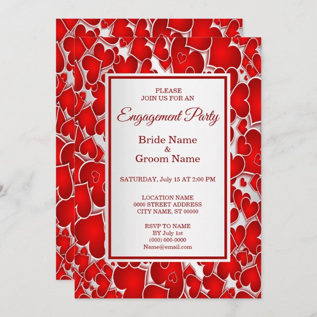 Elegant Red Hearts Engagement Invitation (Front/Back)