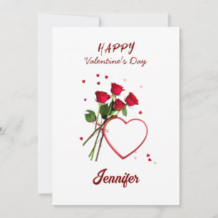 Elegant Red Hearts Flowers Happy Valentine's Day   Holiday Card
