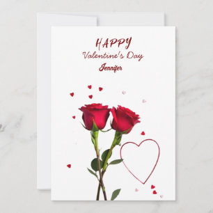 Elegant Red Hearts Flowers Happy Valentine's Day Holiday Card