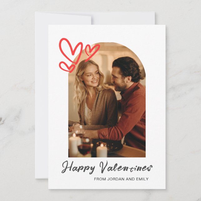 Elegant Red Hearts Happy Valentine's Day 1 Photo Holiday Card (Front)