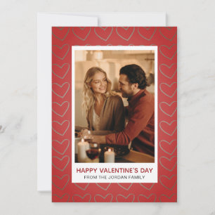 Elegant Red Hearts Happy Valentine's Day 1 Photo Holiday Card