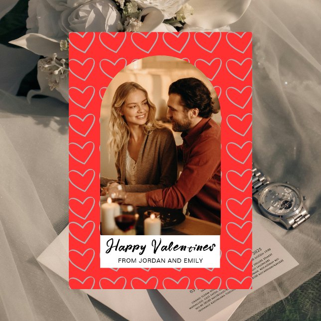 Elegant Red Hearts Happy Valentine's Day 1 Photo Holiday Card (Creator Uploaded)