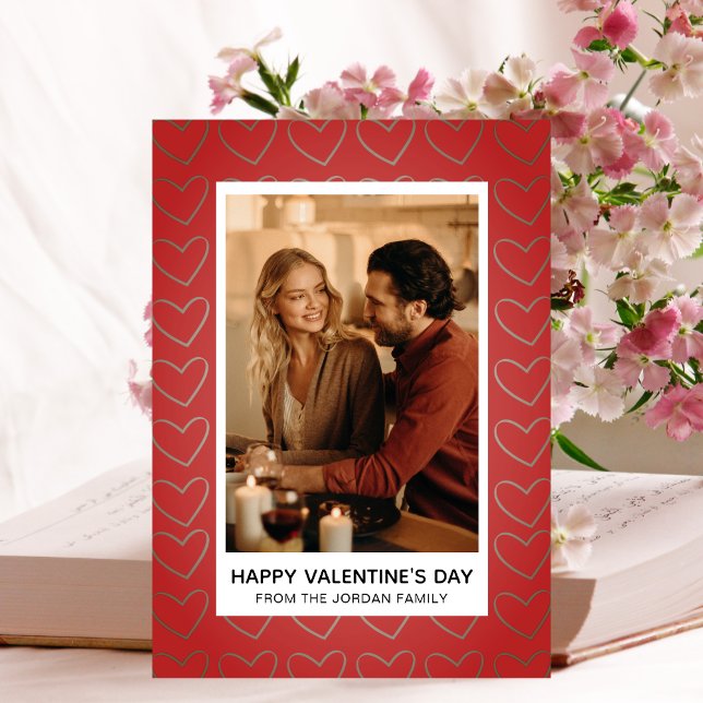 Elegant Red Hearts Happy Valentine's Day 1 Photo Holiday Card (Creator Uploaded)