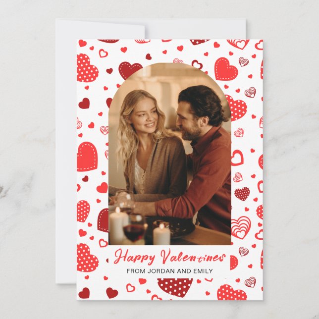 Elegant Red Hearts Happy Valentine's Day 1 Photo Holiday Card (Front)