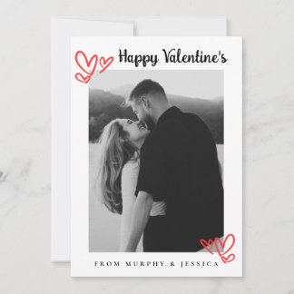 Elegant Red Hearts Happy Valentine's Day 1 Photo Holiday Card