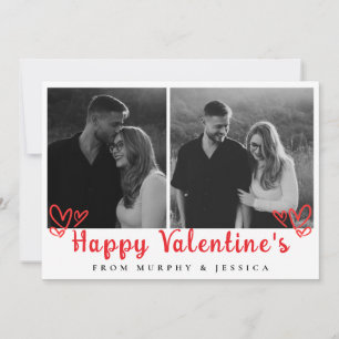 Elegant Red Hearts Happy Valentine's Day 2 Photo Holiday Card
