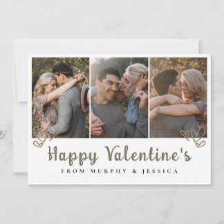 Elegant Red Hearts Happy Valentine's Day 3 Photo Holiday Card